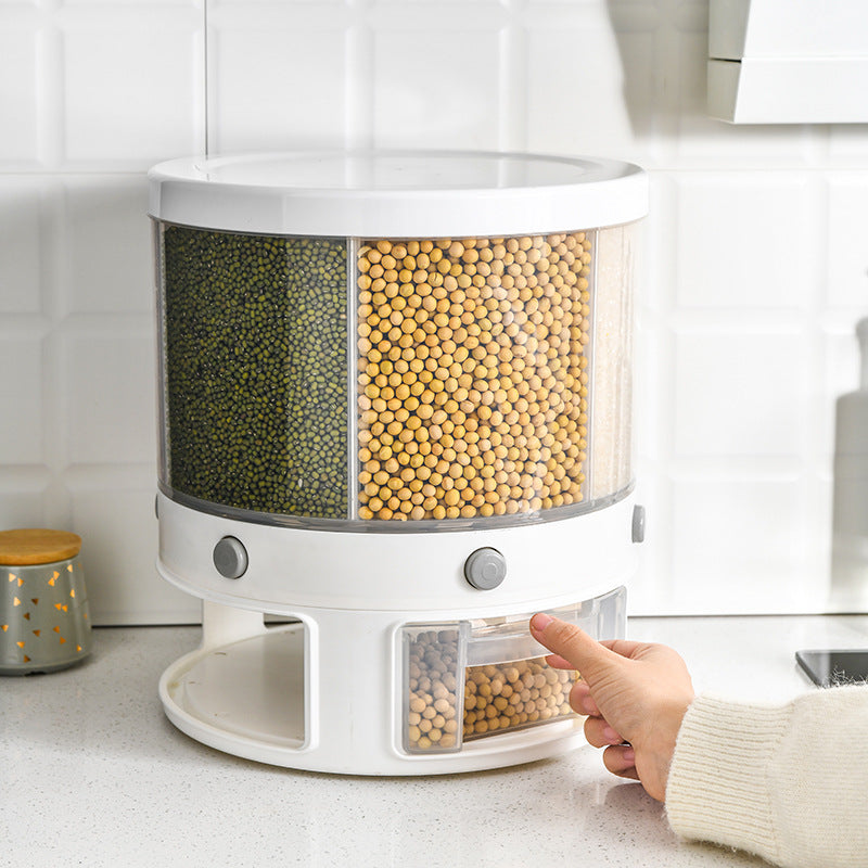 Food Storage Box Rotatable Multi-functional Dividing Rice Bucket Household Insect and Moisture Proof Grains Organizer