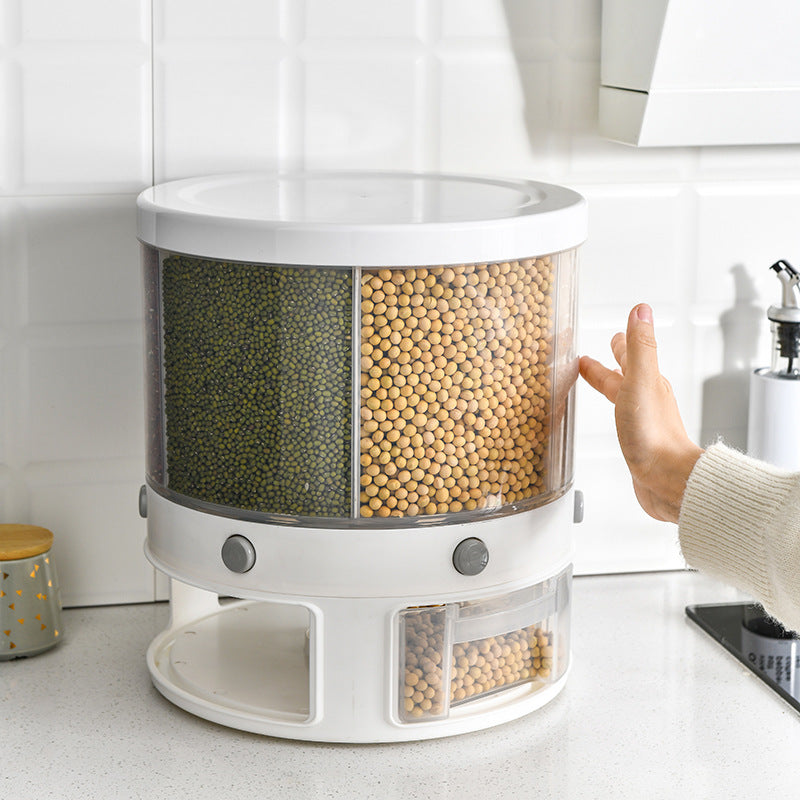 Food Storage Box Rotatable Multi-functional Dividing Rice Bucket Household Insect and Moisture Proof Grains Organizer