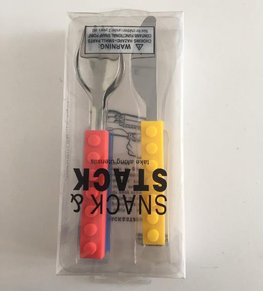 3PCS Creative Bricks Silicone Stainless Steel Portable Travel Kids Cutlery Fork Picnic Set Gift For CHild Dinnerware