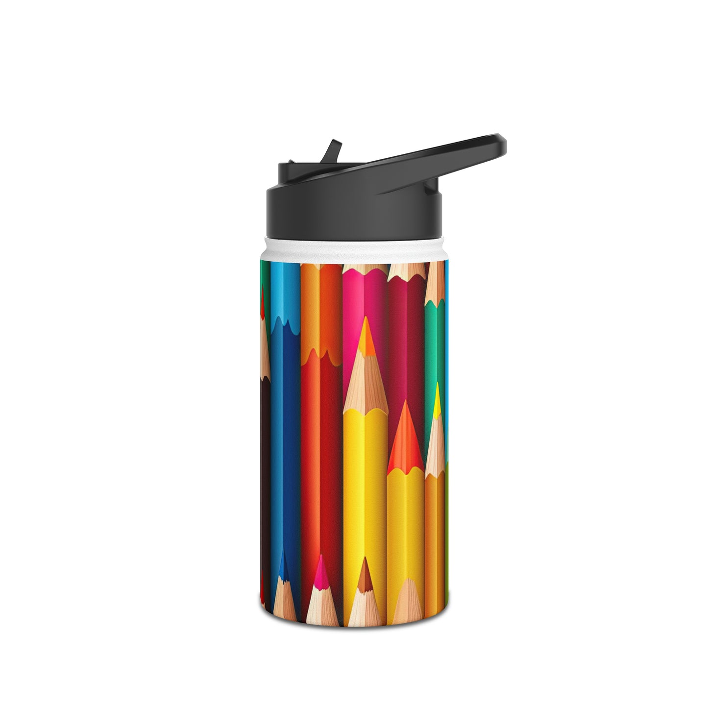 Teacher Educator Stainless Steel Water Bottle, Standard Lid Sharp Colored Pencils Yellow Orange Purple Blue Back-to-school Kitchen