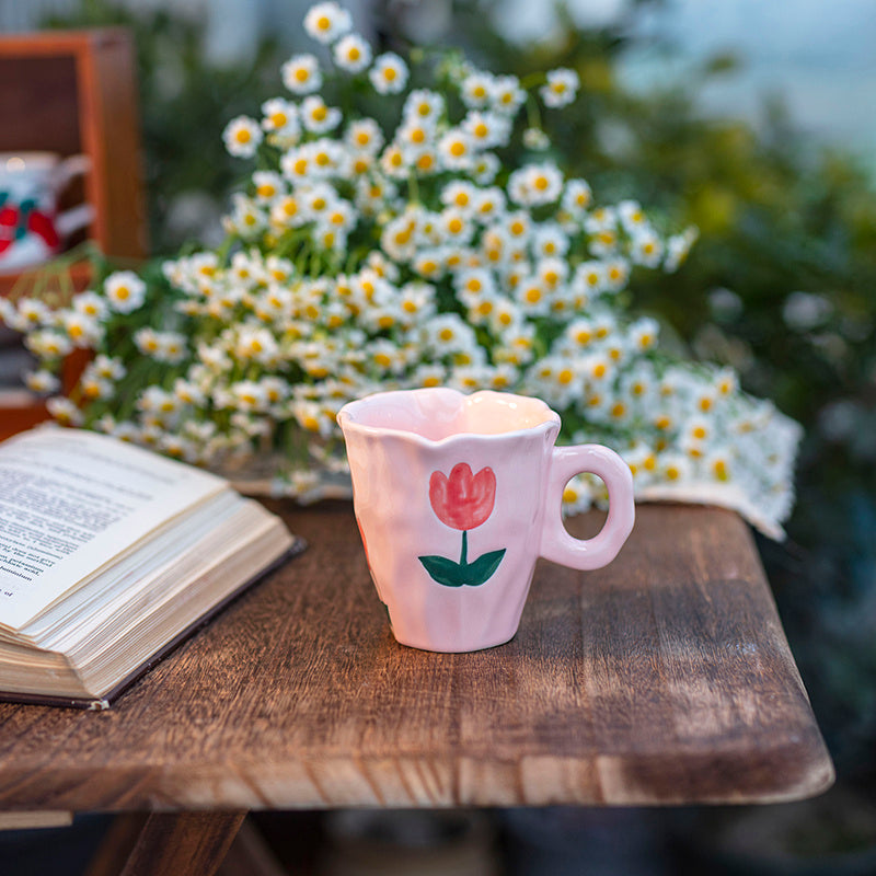 Flower Coffee Tulip Hand-kneaded Ceramic Cup And Saucer