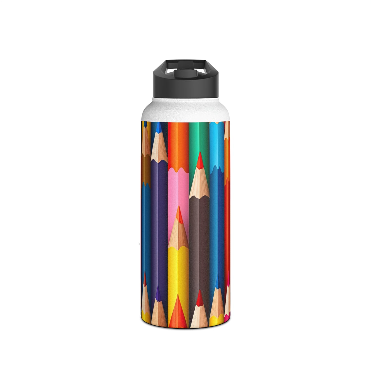 Teacher Educator Stainless Steel Water Bottle, Standard Lid Sharp Colored Pencils Yellow Orange Purple Blue Back-to-school Kitchen