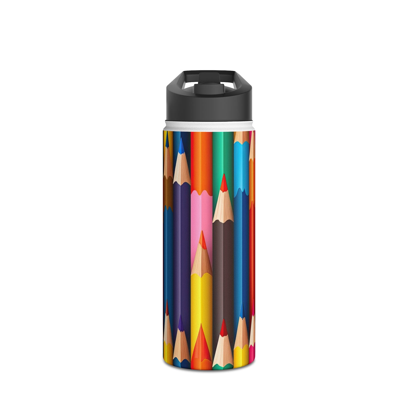 Teacher Educator Stainless Steel Water Bottle, Standard Lid Sharp Colored Pencils Yellow Orange Purple Blue Back-to-school Kitchen