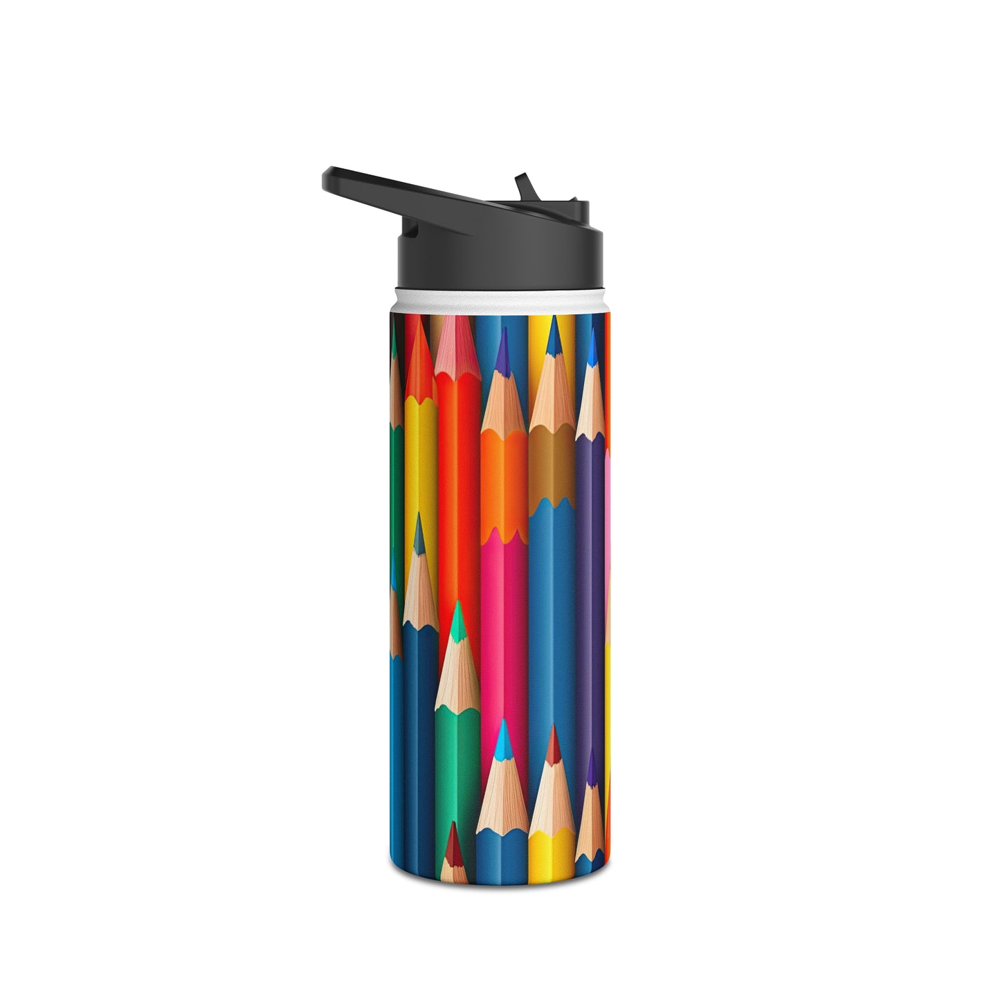 Teacher Educator Stainless Steel Water Bottle, Standard Lid Sharp Colored Pencils Yellow Orange Purple Blue Back-to-school Kitchen