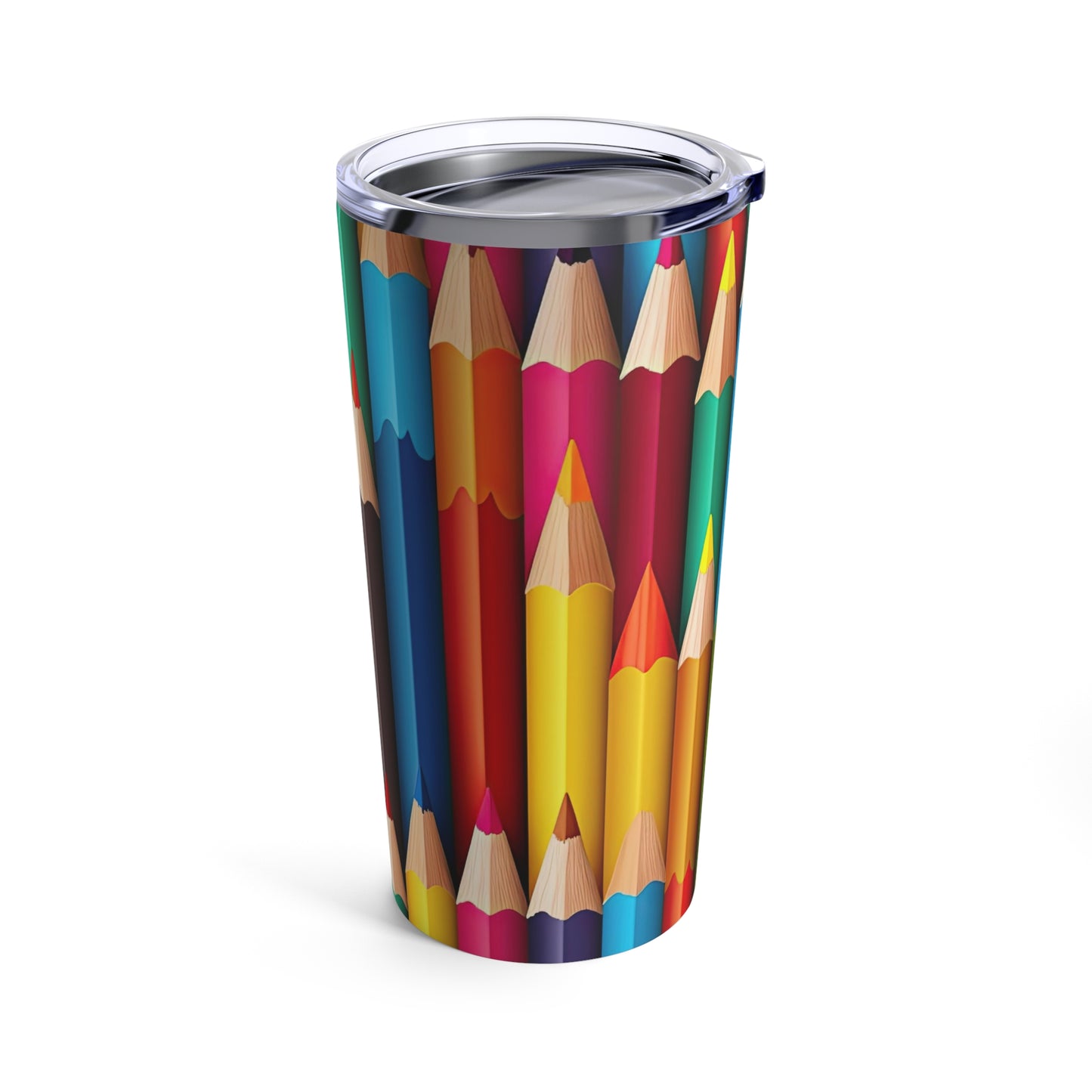 Teacher Tumbler 20oz Educator Seamless Design Colored Pencils Educator Gift Yellow Green Brown Purple Orange Pencils Sister Back-to-School