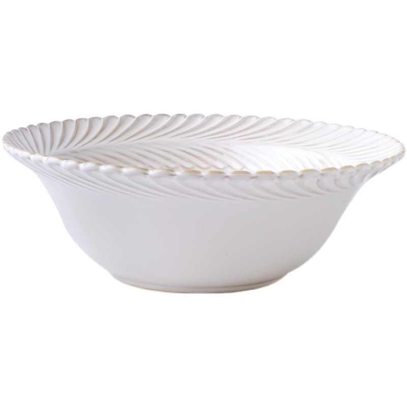 Ceramic Large Capacity Simple 9-inch Relief Straw Hat Bowl