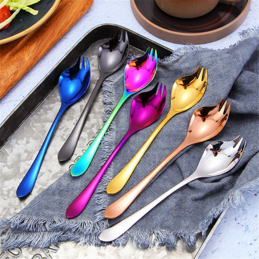 Creative 304 Stainless Steel Salad Fork Spoon Pasta Forks Tableware Set Dinnerware Sets Rose Gold Silver Black Cutleries 1PCS