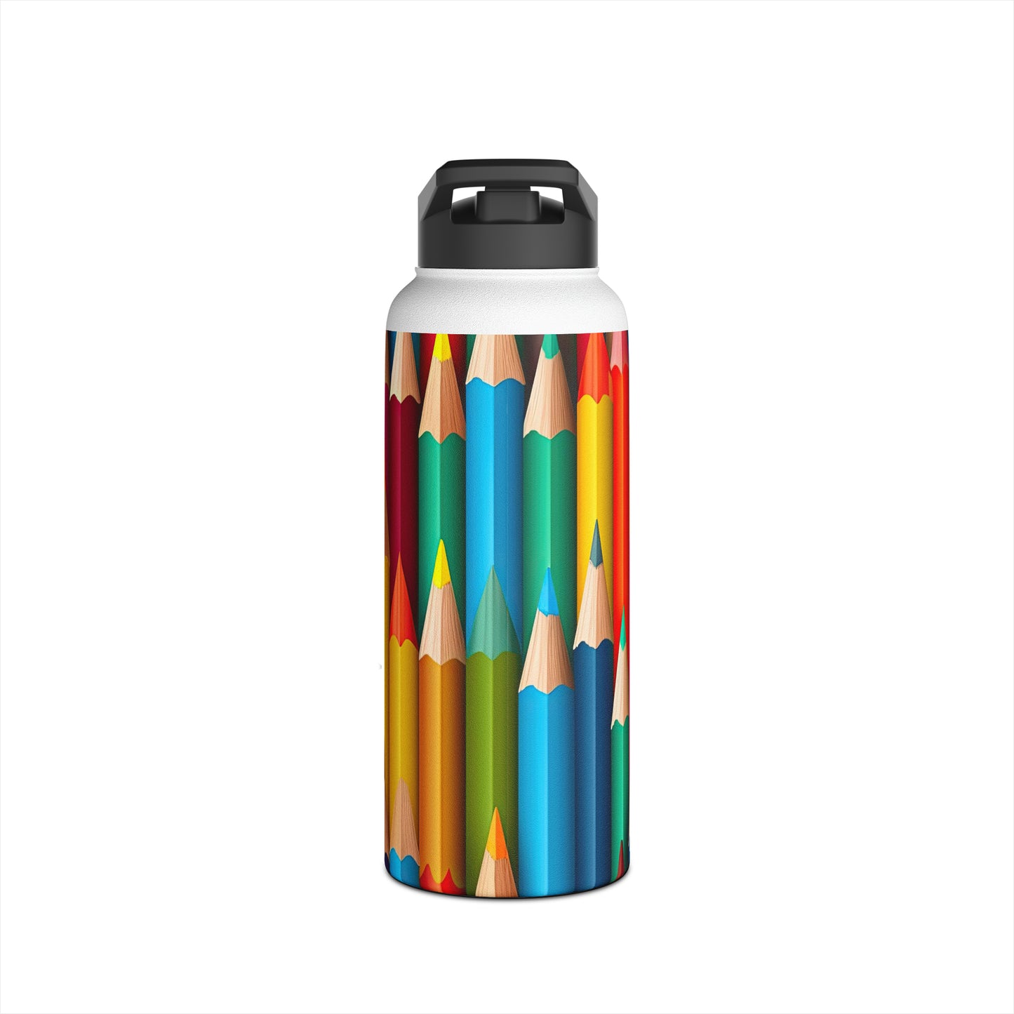 Teacher Educator Stainless Steel Water Bottle, Standard Lid Sharp Colored Pencils Yellow Orange Purple Blue Back-to-school Kitchen