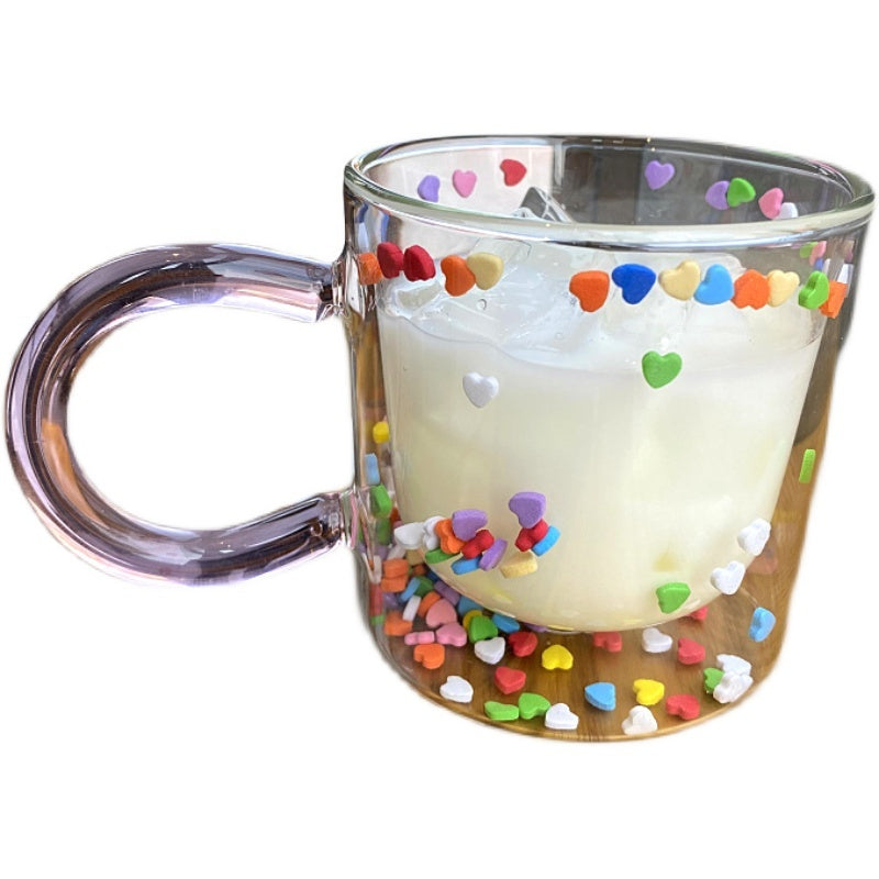 Double Layer Glass Transparent Heat-insulating And Tender Girl's Heart Milk Cup Handle