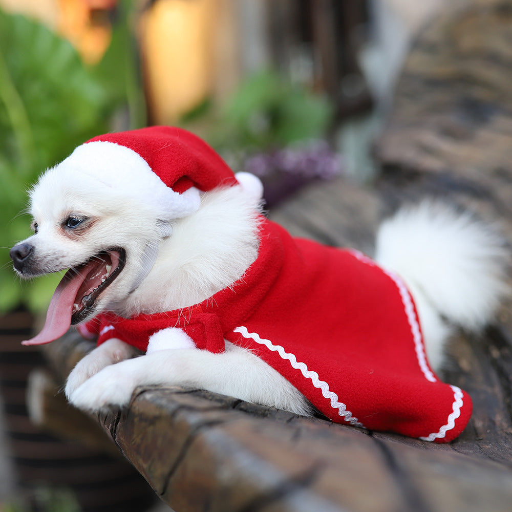 Pet Dog Cloak Hat Red Dress Suit