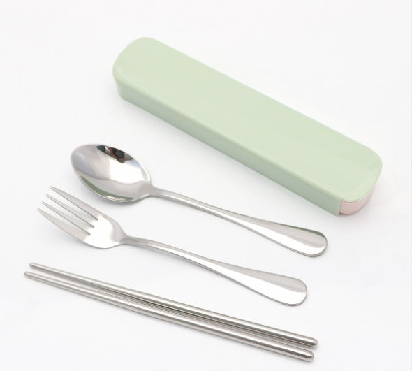 Portable stainless steel tableware tableware box three sets of chopsticks spoon suit Student Travel Gift Set