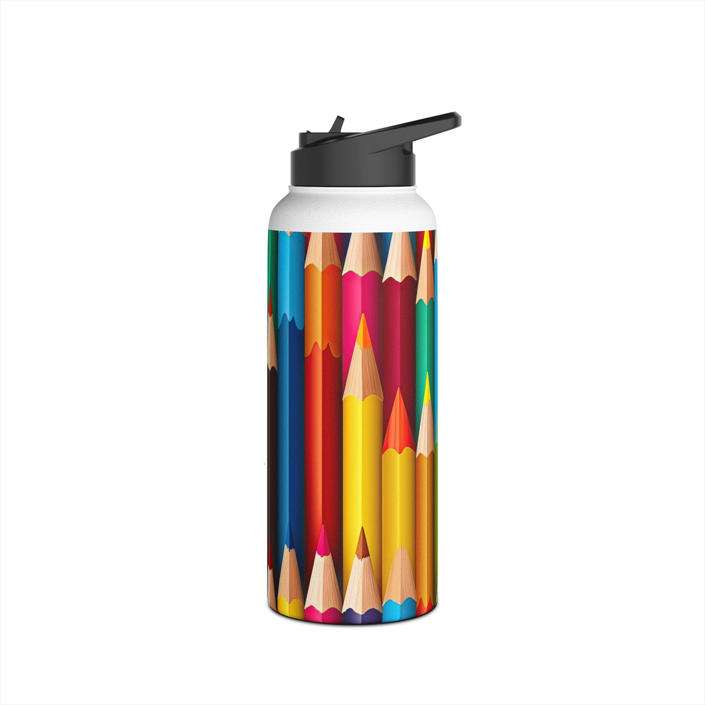 Teacher Educator Stainless Steel Water Bottle, Standard Lid Sharp Colored Pencils Yellow Orange Purple Blue Back-to-school Kitchen