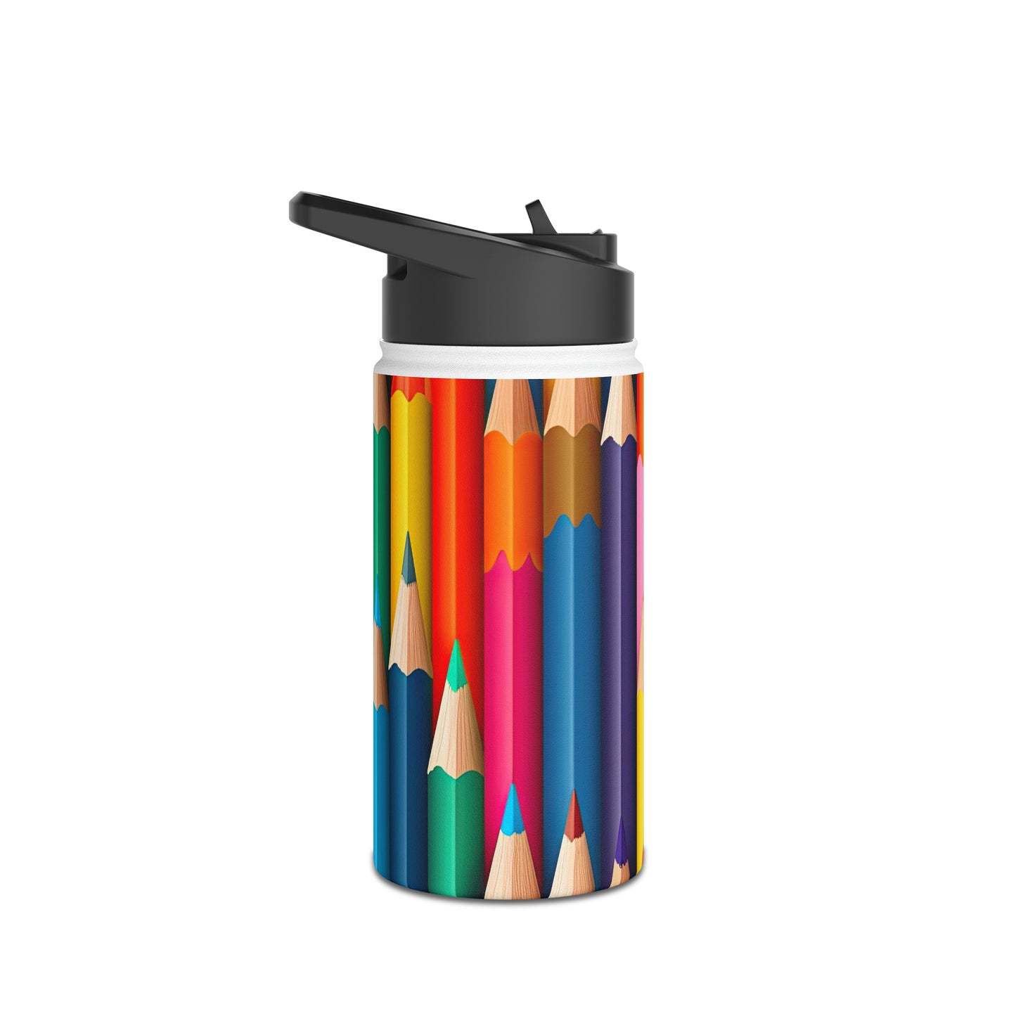 Teacher Educator Stainless Steel Water Bottle, Standard Lid Sharp Colored Pencils Yellow Orange Purple Blue Back-to-school Kitchen