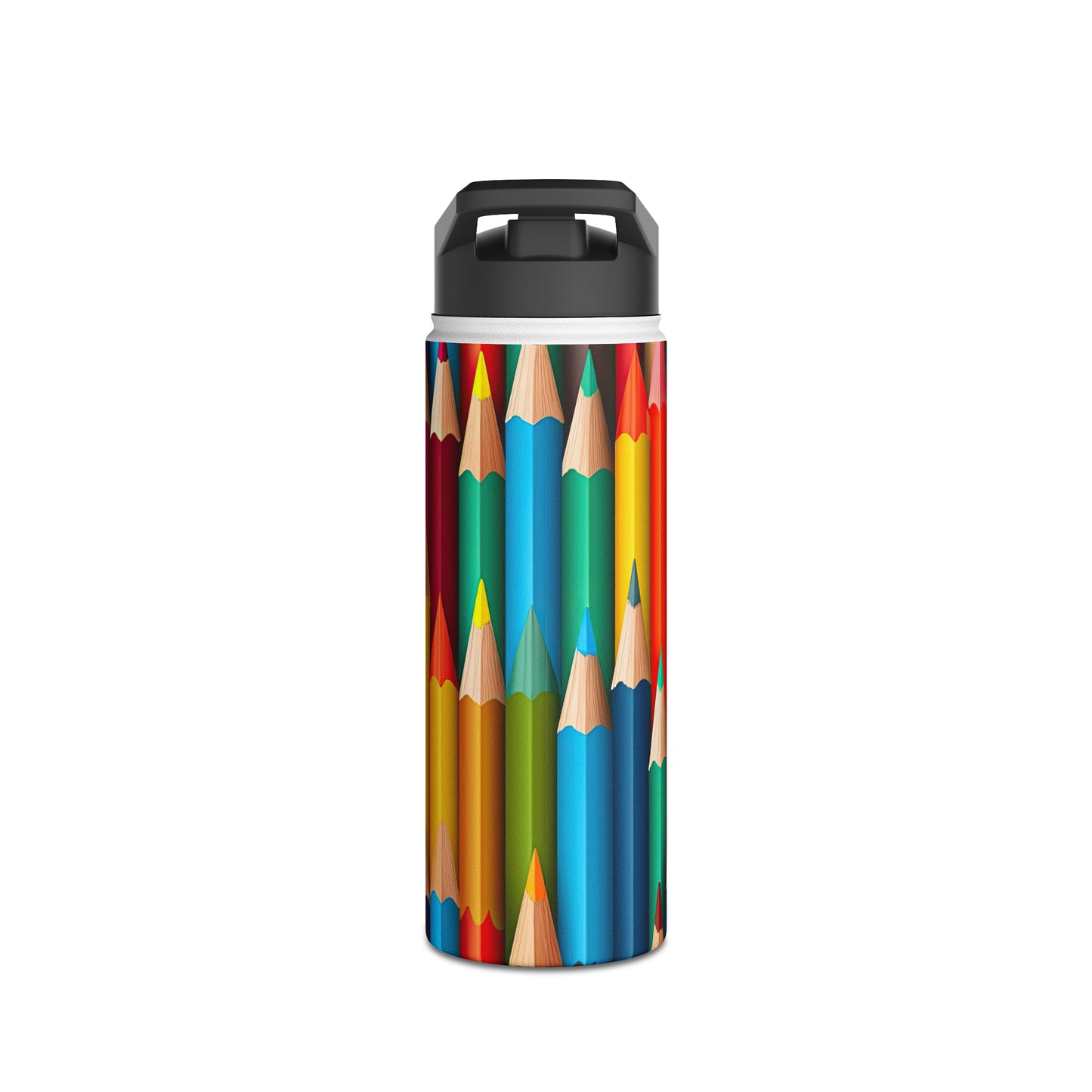 Teacher Educator Stainless Steel Water Bottle, Standard Lid Sharp Colored Pencils Yellow Orange Purple Blue Back-to-school Kitchen