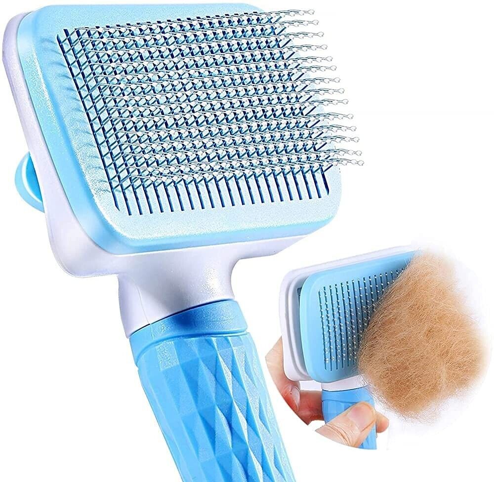 Handle Shedding Pet Dog Cat Hair Brush Grooming Trimmer Comb Self Cleaning Tool