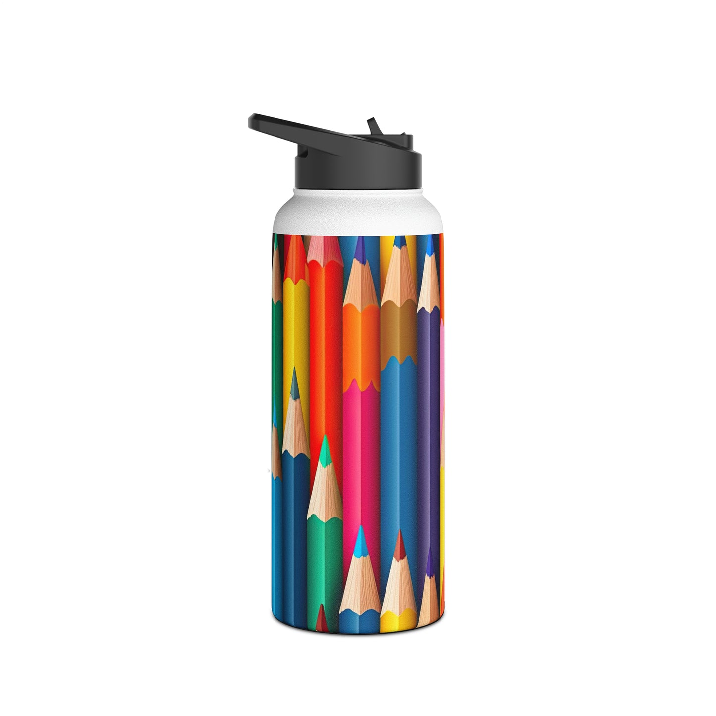 Teacher Educator Stainless Steel Water Bottle, Standard Lid Sharp Colored Pencils Yellow Orange Purple Blue Back-to-school Kitchen