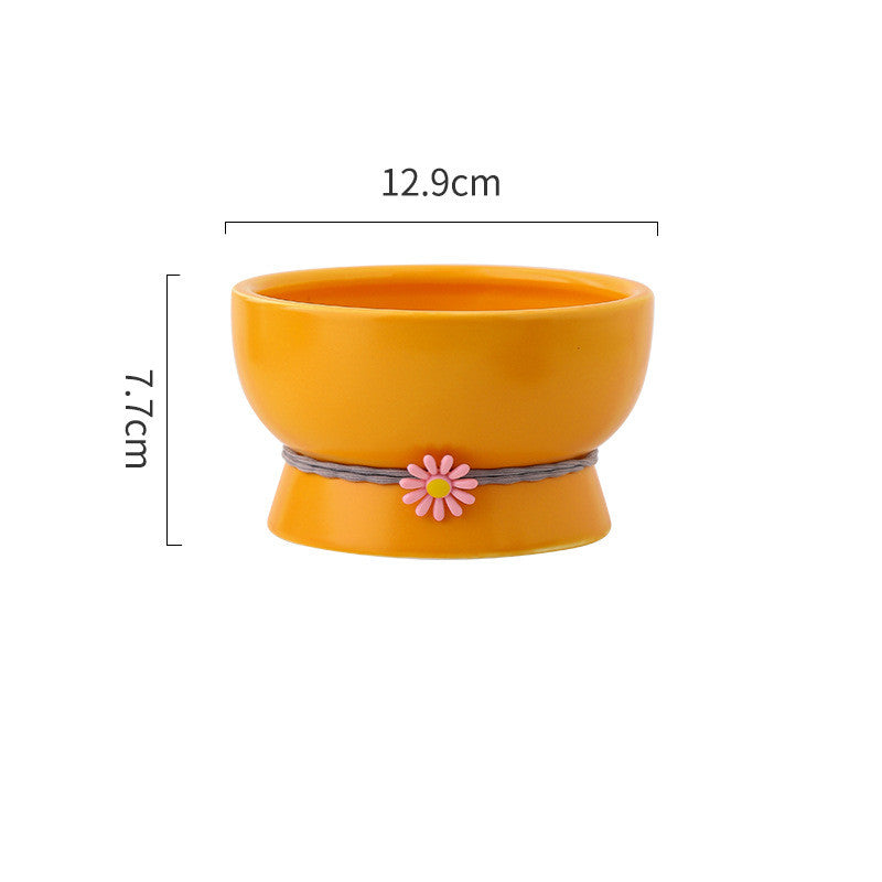 Pet Cat High Foot Neck Protector Ceramic Water Bowl