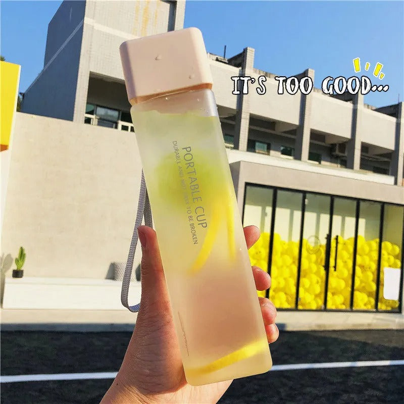 Creative Square Water Bottle Portable Anti-fall Hand Cup Plastic Transparent Sports Travel Bottle Leakproof