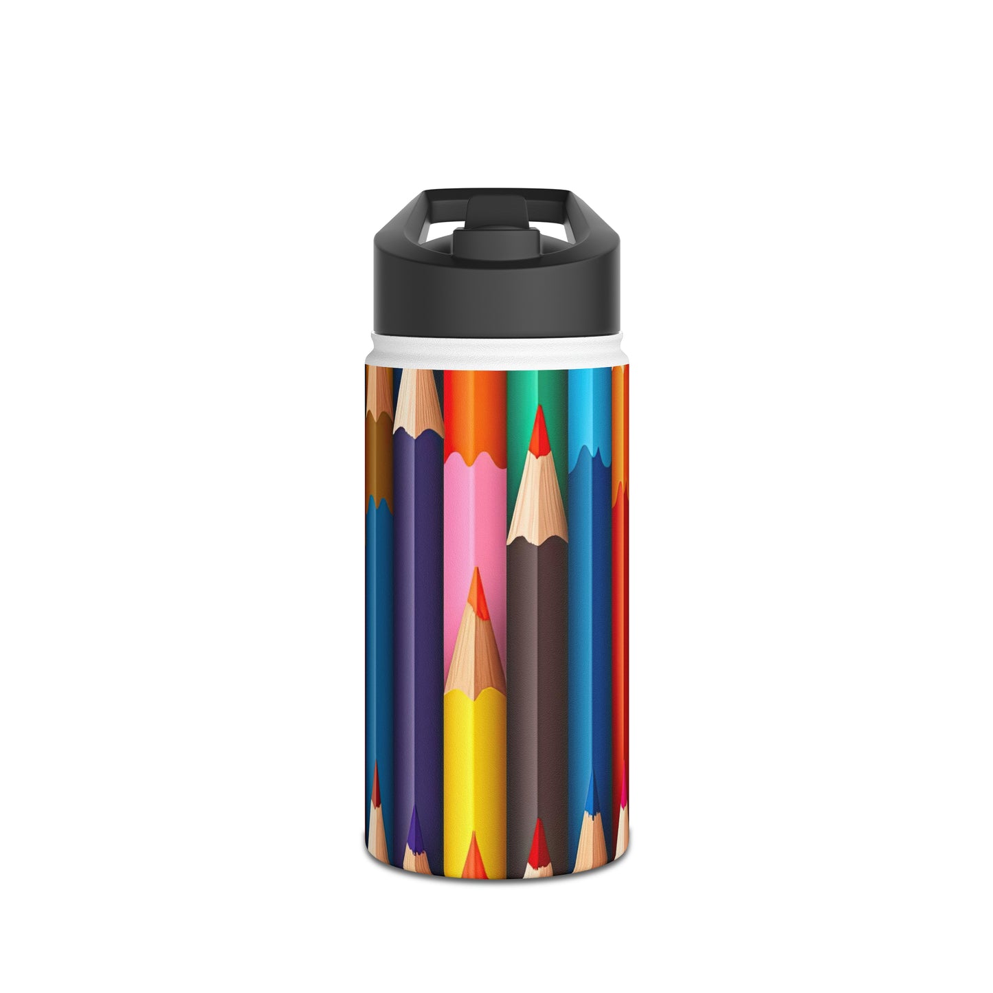 Teacher Educator Stainless Steel Water Bottle, Standard Lid Sharp Colored Pencils Yellow Orange Purple Blue Back-to-school Kitchen