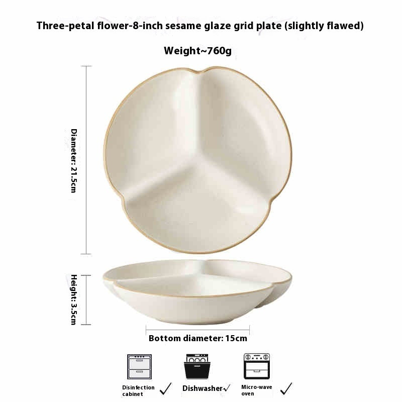 Deepen Three-segment Dining Plate Ceramic Breakfast Plate Slight Flaw