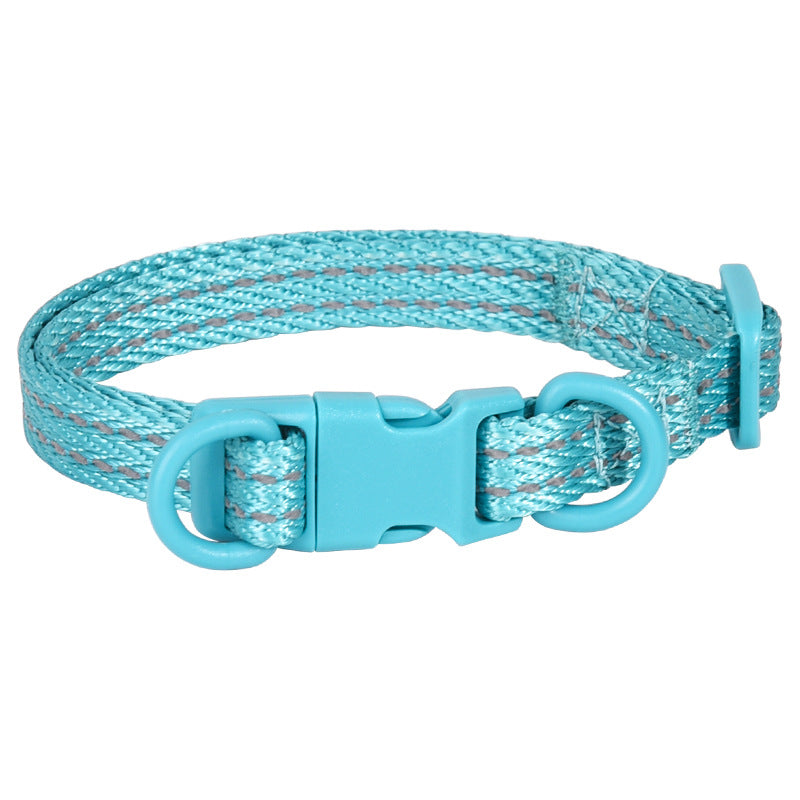 Double D Ring Release Buckle Webbing Dog Collar Reflective