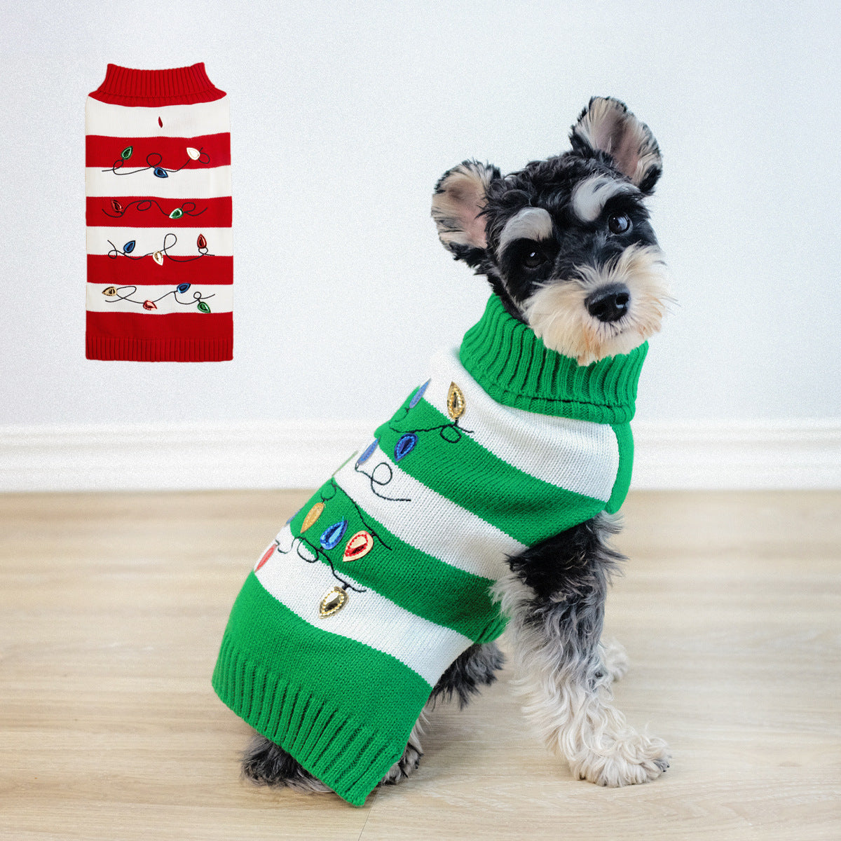 Pet Striped Christmas Lantern Turtleneck Sweater