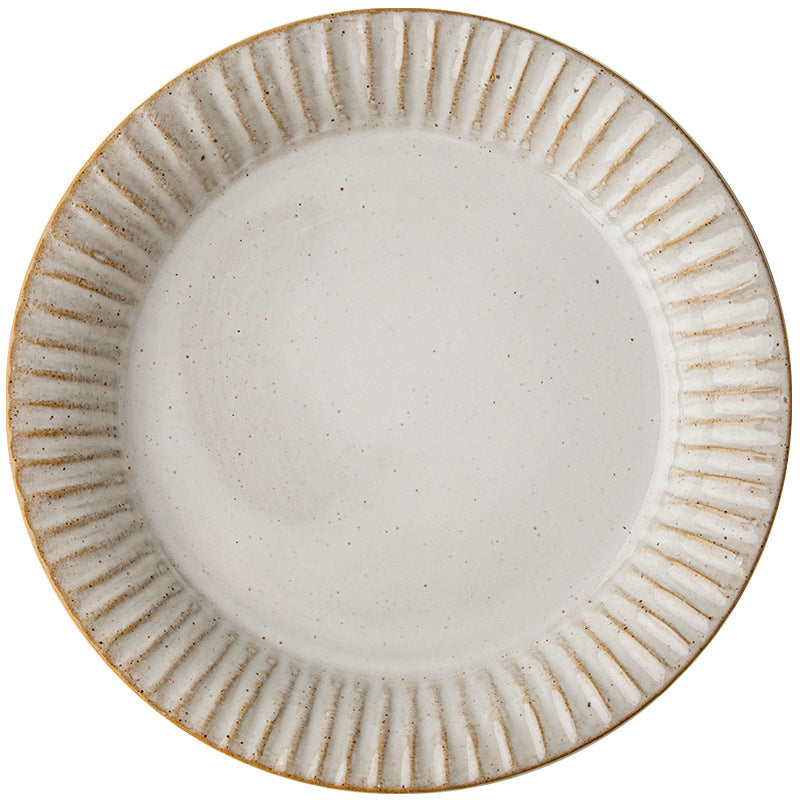 Vintage Embossed Ceramic Deep Household Dinner Plate