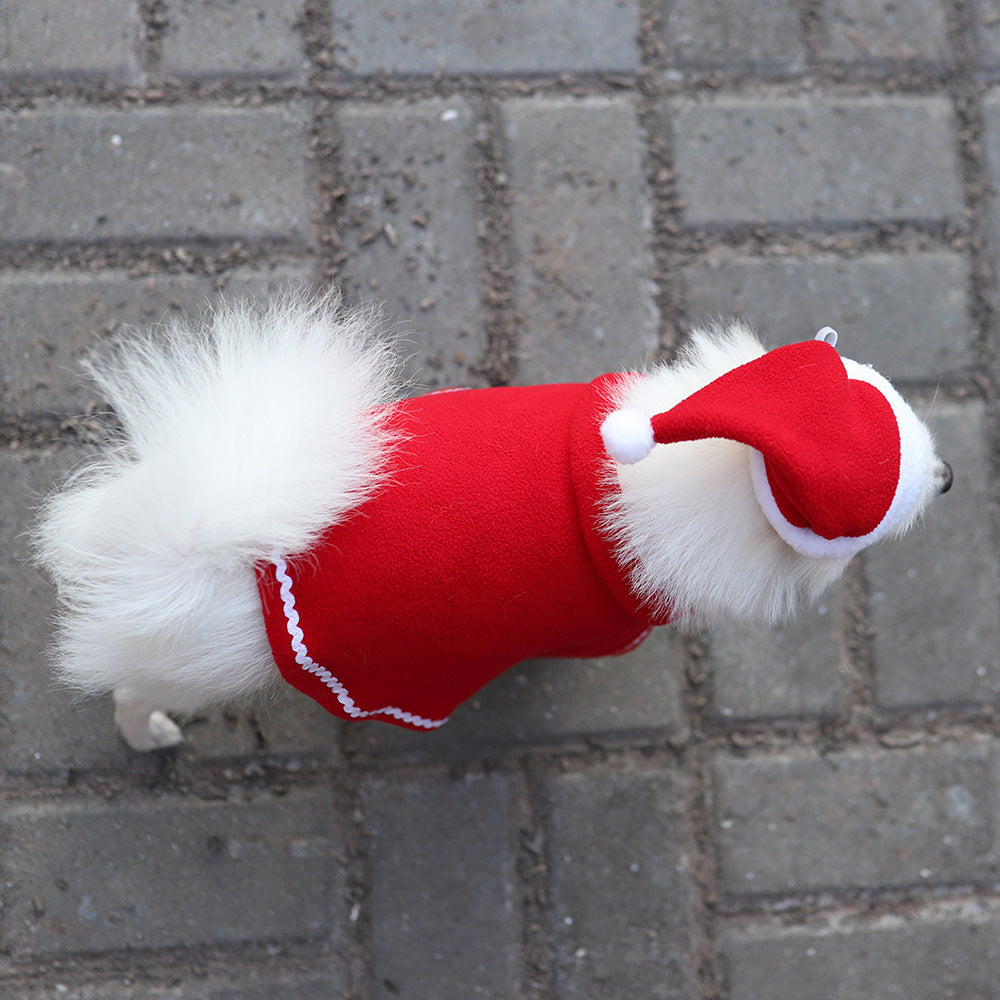 Pet Dog Cloak Hat Red Dress Suit