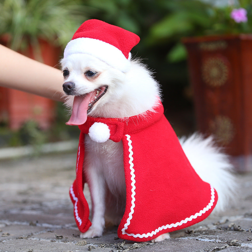 Pet Dog Cloak Hat Red Dress Suit