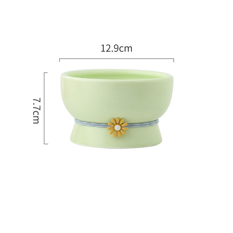 Pet Cat High Foot Neck Protector Ceramic Water Bowl