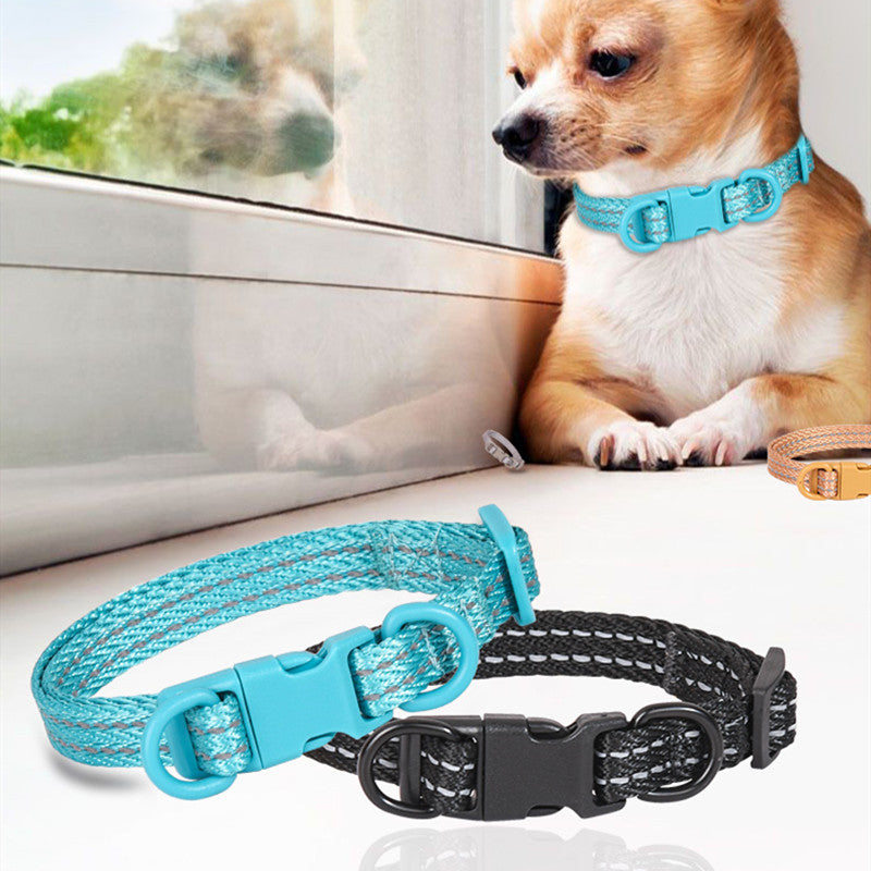 Double D Ring Release Buckle Webbing Dog Collar Reflective