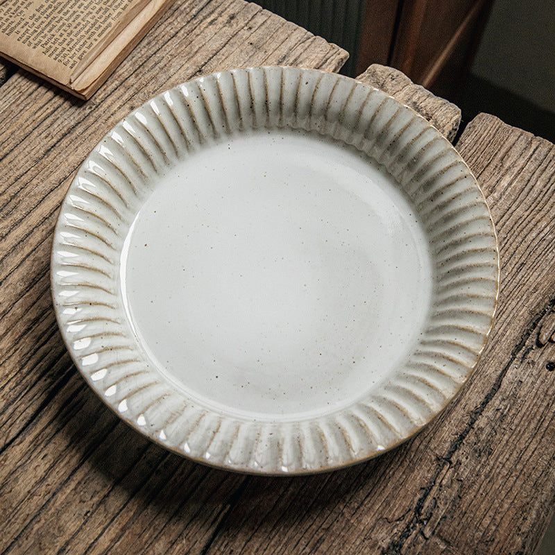 Vintage Embossed Ceramic Deep Household Dinner Plate